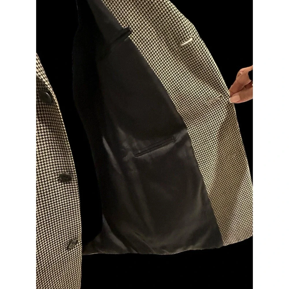 Daniel Hechter Men's Blazer Jacket Brown Black Houndstooth Wool 44L Long Vintage